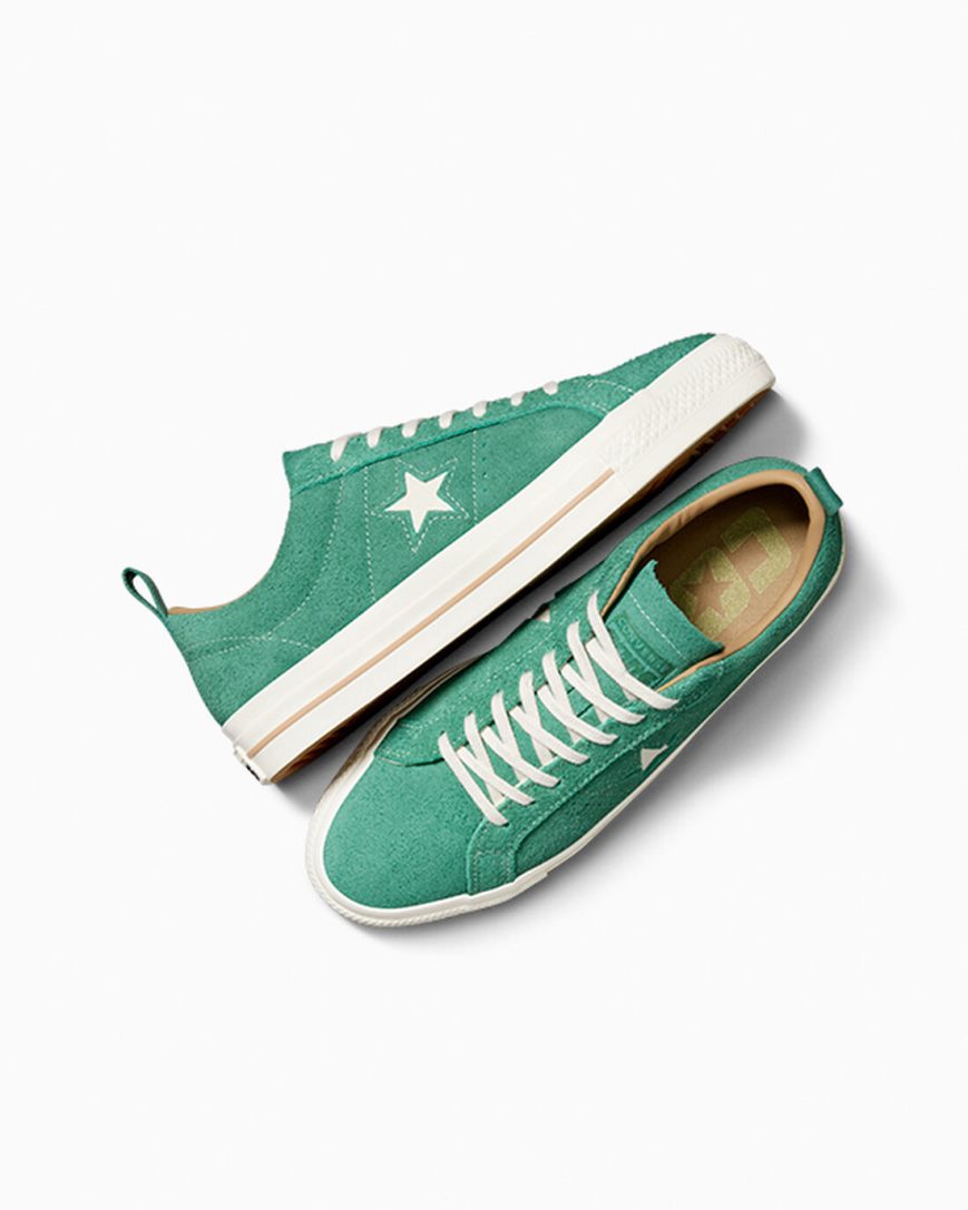 Bascheți Barbati Converse One Star Pro Vintage Piele Intoarsa Verzi | RO SZQAO971